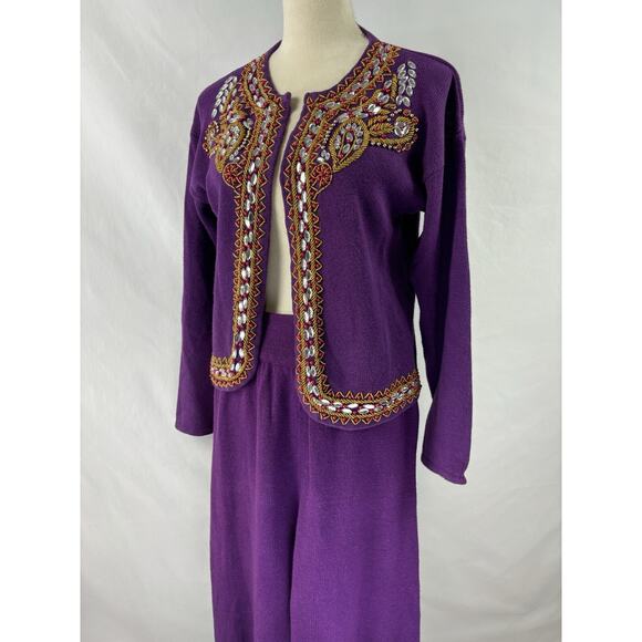 Cervelle Matching Set Sweater Pants Beaded Cardigan Purple Small - Picture 16 of 16